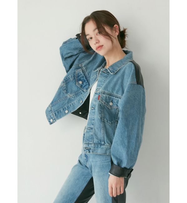 Ungrid「フェイクレザードッキングデニムジャケット」|ブルゾン・スタジャン|
