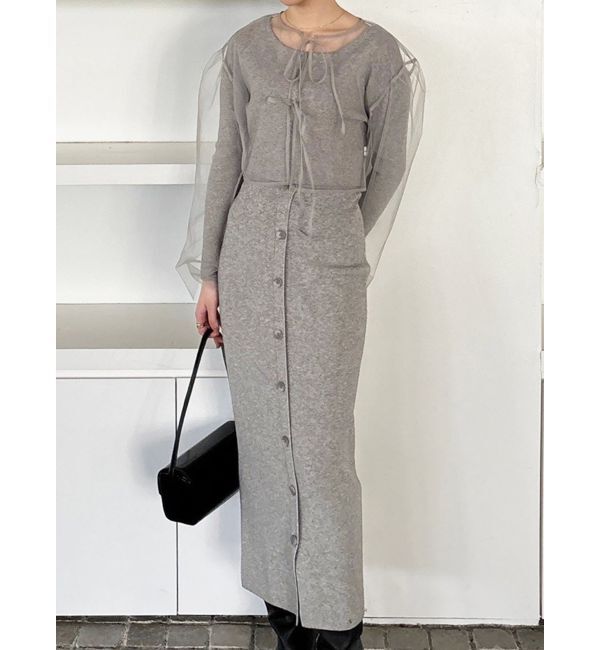 LAGUNAMOON「チュールカーデセットニットワンピース」|ワンピース|グレー