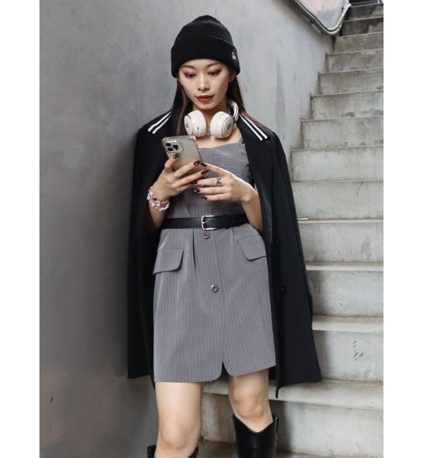 EVRIS「ストライプジャケットミニジャンスカ」|ワンピース|