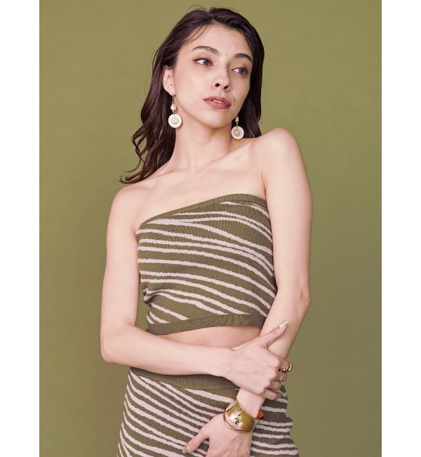 EVRIS「ジオメトリックニットベアトップ【セットアップ着用可能】」|チューブトップ|