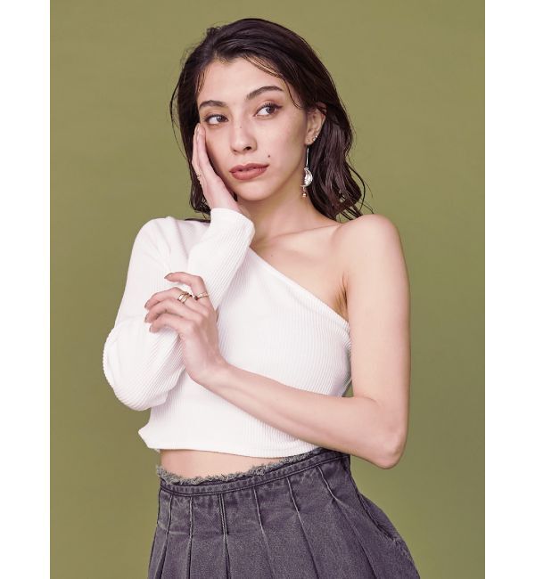 EVRIS「ワンショルダークロップドトップス」|Tシャツ・カットソー|