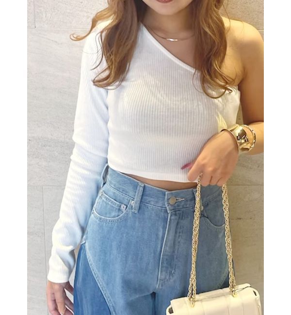 EVRIS「ワンショルダークロップドトップス」|Tシャツ・カットソー|