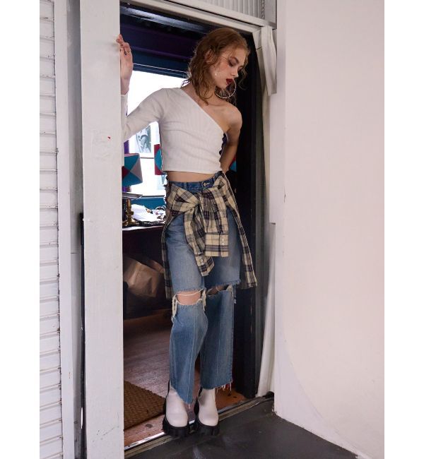 EVRIS「ワンショルダークロップドトップス」|Tシャツ・カットソー|