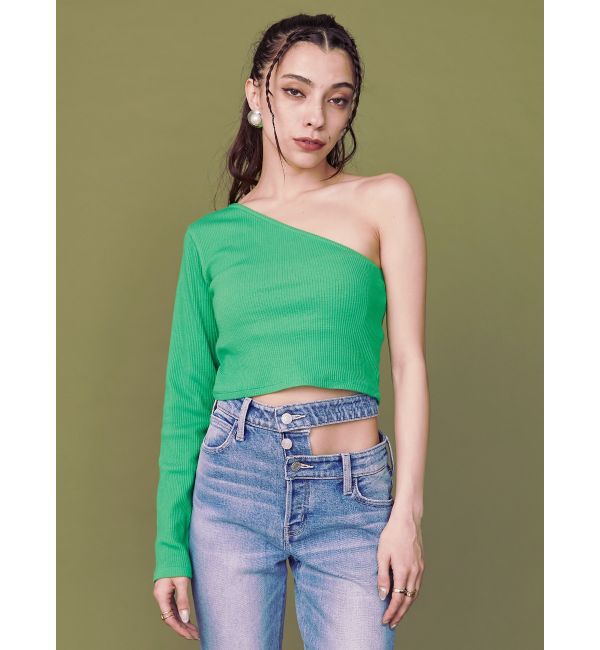 EVRIS「ワンショルダークロップドトップス」|Tシャツ・カットソー|