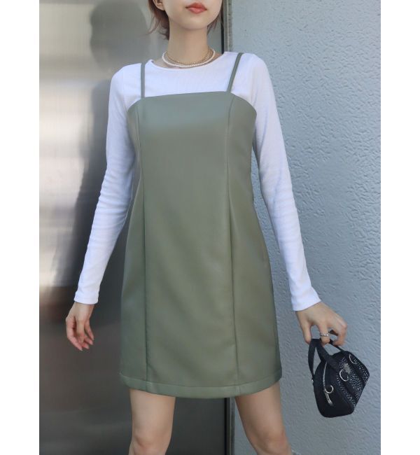 EVRIS「レザーライクミニワンピース」|ワンピース|