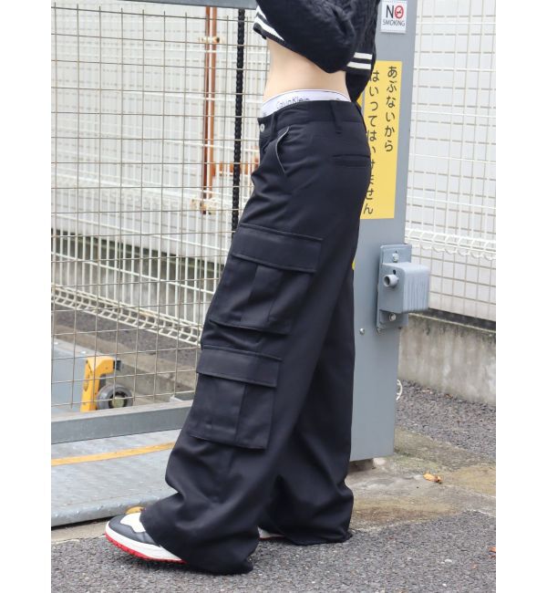 EVRIS「ローウエストカーゴポケットボリュームワイドパンツ」|その他|ブラック