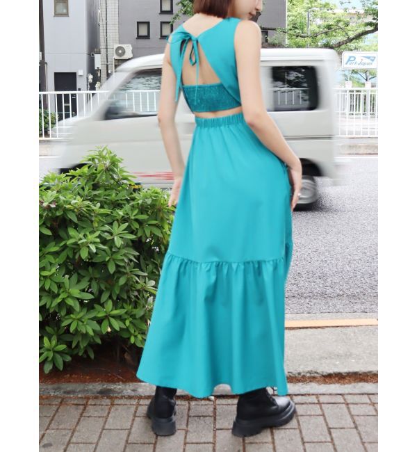 EVRIS「バックシャーリングロングワンピース」|ワンピース|ブルー