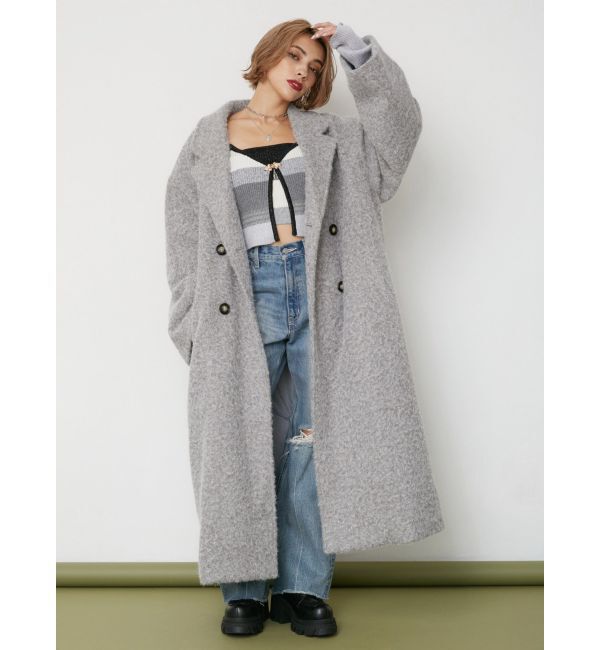 EVRIS「ラメオーバーサイズロングコート」|チェスターコート|