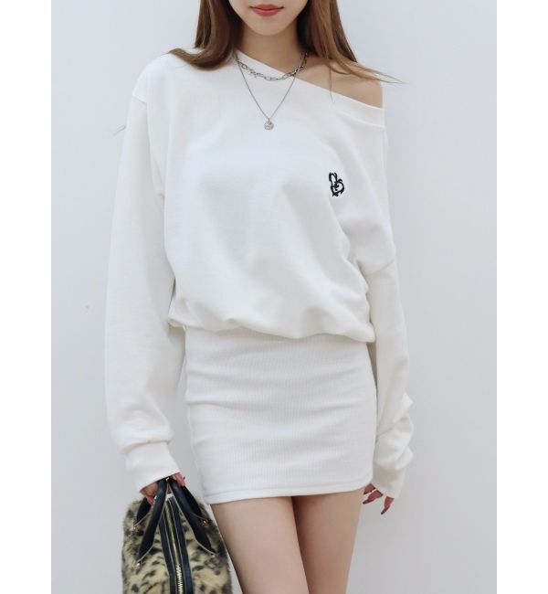 EVRIS「ワンポイントスウェットオフショルミニワンピース」|ワンピース|ホワイト