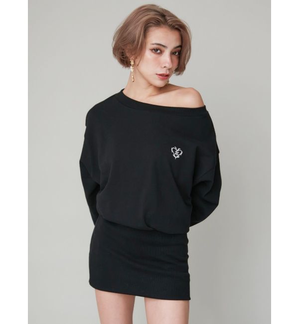 EVRIS「ワンポイントスウェットオフショルミニワンピース」|ワンピース|