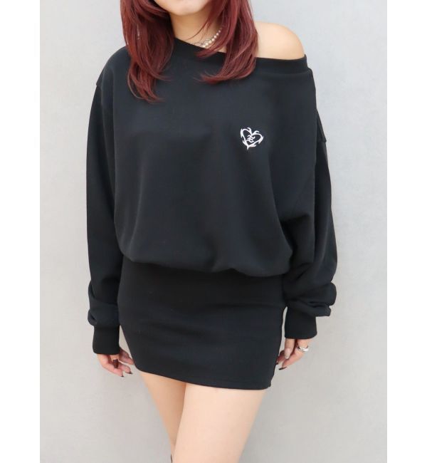 EVRIS「ワンポイントスウェットオフショルミニワンピース」|ワンピース|ブラック