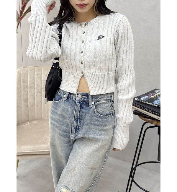 EVRIS「ワンポイントリブブリーチニットカーディガン」|カーディガン|