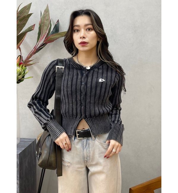 EVRIS「ワンポイントリブブリーチニットカーディガン」|カーディガン|