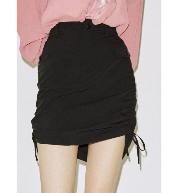 jouetie「ニーレングスサイドギャザースカート」|スカート|ブラック