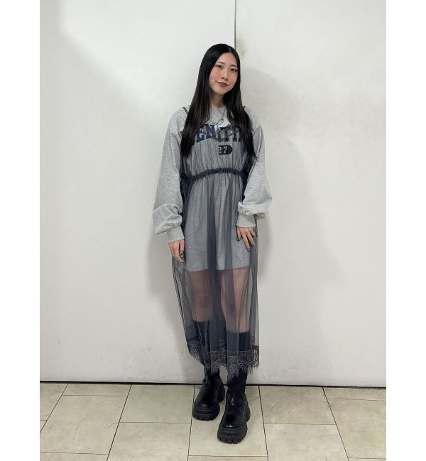 jouetie「チュールレイヤードロングワンピース」|ワンピース|グレー