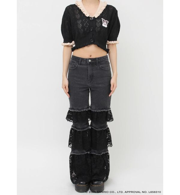 jouetie「【メロクロコラボ】KUROMIフリルニットカーデ」|カーディガン|