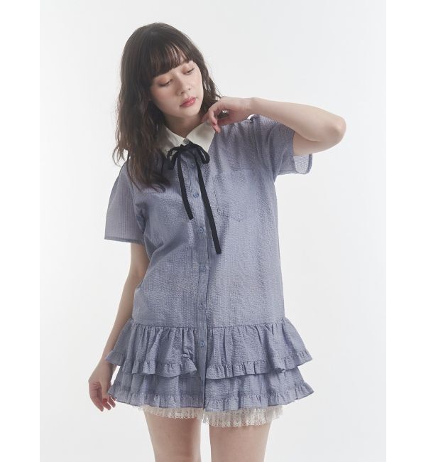 jouetie「リボンタイヘムフリルチュニックシャツ」|シャツ・ブラウス|