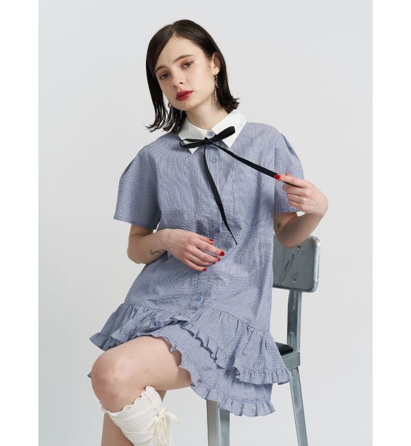 jouetie「リボンタイヘムフリルチュニックシャツ」|シャツ・ブラウス|