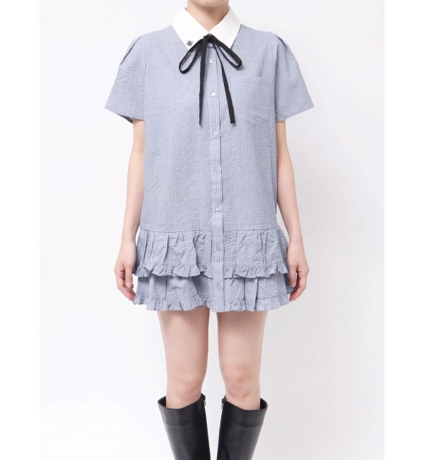 jouetie「リボンタイヘムフリルチュニックシャツ」|シャツ・ブラウス|