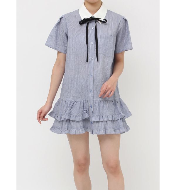 jouetie「リボンタイヘムフリルチュニックシャツ」|シャツ・ブラウス|
