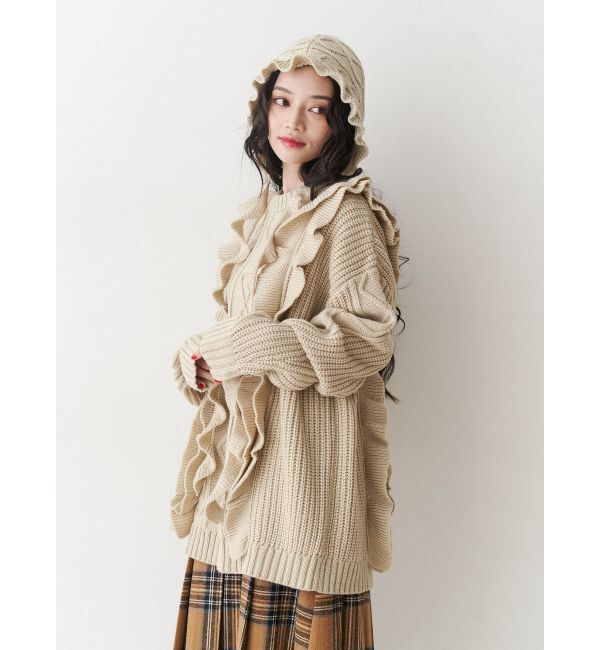 jouetie「フリルケーブルニットチュニック」|ニット・セーター|