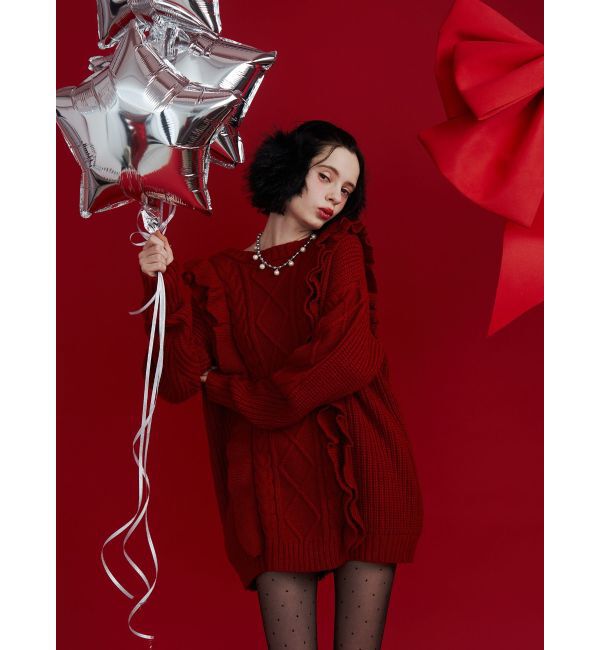 jouetie「フリルケーブルニットチュニック」|ニット・セーター|