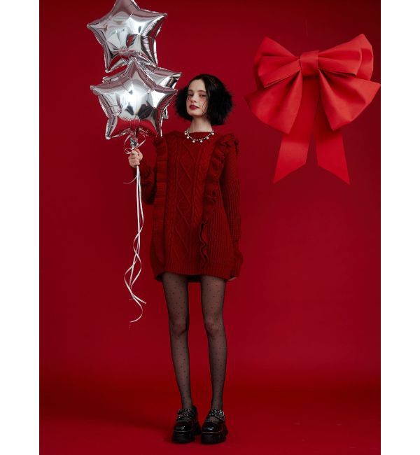 jouetie「フリルケーブルニットチュニック」|ニット・セーター|