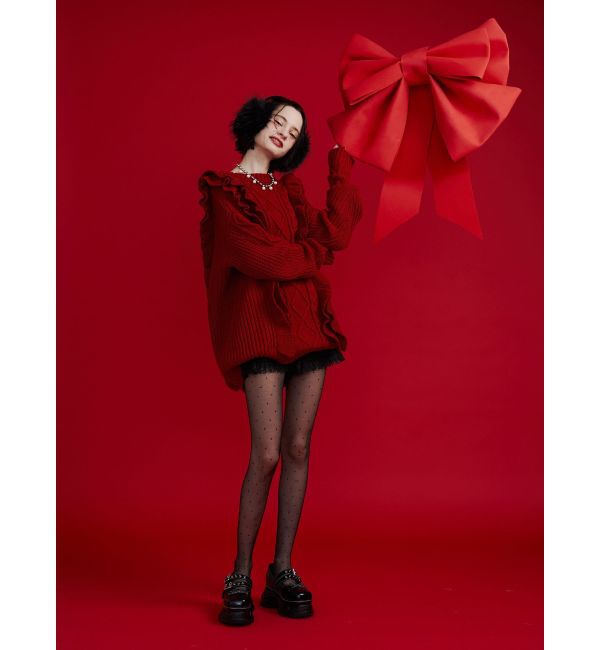 jouetie「フリルケーブルニットチュニック」|ニット・セーター|