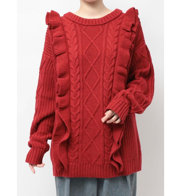 jouetie「フリルケーブルニットチュニック」|ニット・セーター|