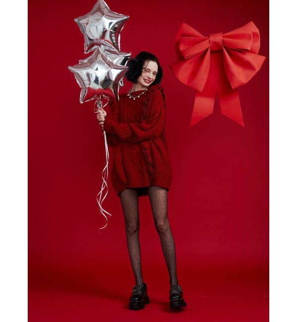 jouetie「フリルケーブルニットチュニック」|ニット・セーター|