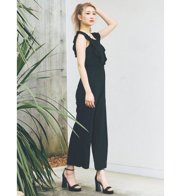 GYDA「フリルデザインオールインワン」|オールインワン|ブラック