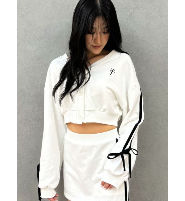 GYDA「クロスポイント2ラインショートスウェットカーディガン【SETUP着用可】」|カーディガン|オフホワイト