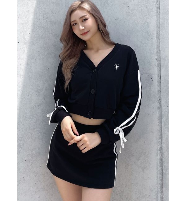 GYDA「クロスポイント2ラインショートスウェットカーディガン【SETUP着用可】」|カーディガン|