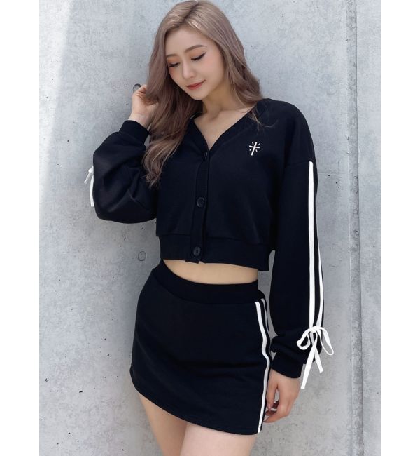 GYDA「クロスポイント2ラインショートスウェットカーディガン【SETUP着用可】」|カーディガン|