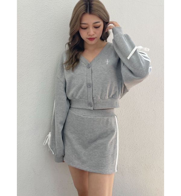 GYDA「クロスポイント2ラインショートスウェットカーディガン【SETUP着用可】」|カーディガン|