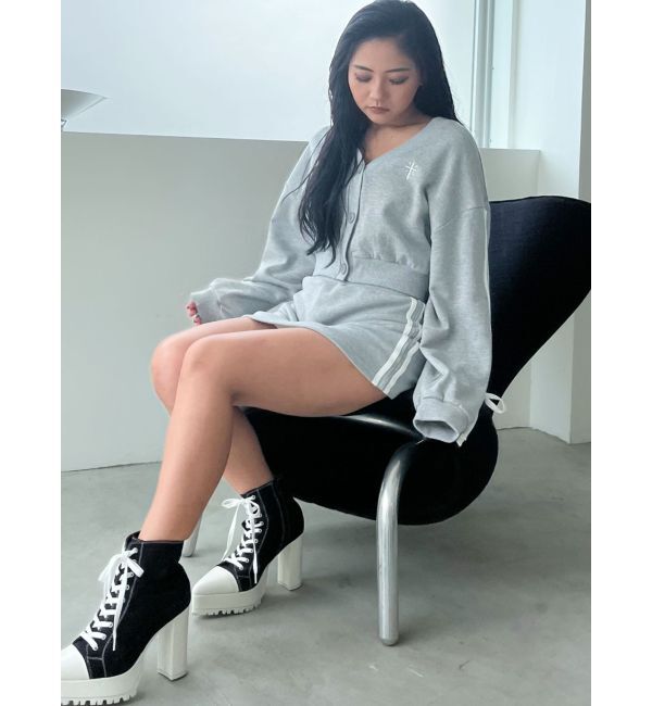 GYDA「クロスポイント2ラインショートスウェットカーディガン【SETUP着用可】」|カーディガン|