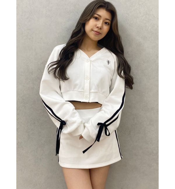 GYDA「クロスポイント2ラインショートスウェットカーディガン【SETUP着用可】」|カーディガン|