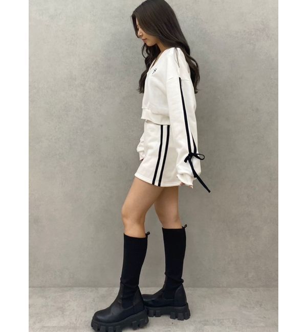 GYDA「クロスポイント2ラインショートスウェットカーディガン【SETUP着用可】」|カーディガン|