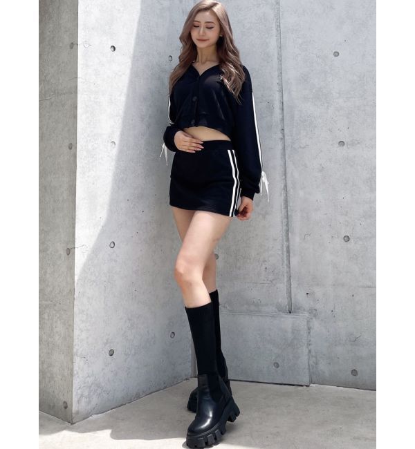 GYDA「クロスポイント2ラインショートスウェットカーディガン【SETUP着用可】」|カーディガン|