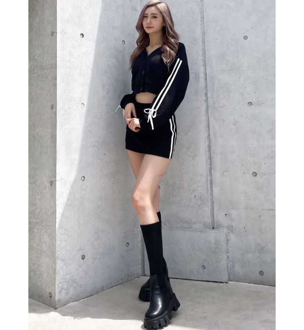 GYDA「クロスポイント2ラインショートスウェットカーディガン【SETUP着用可】」|カーディガン|