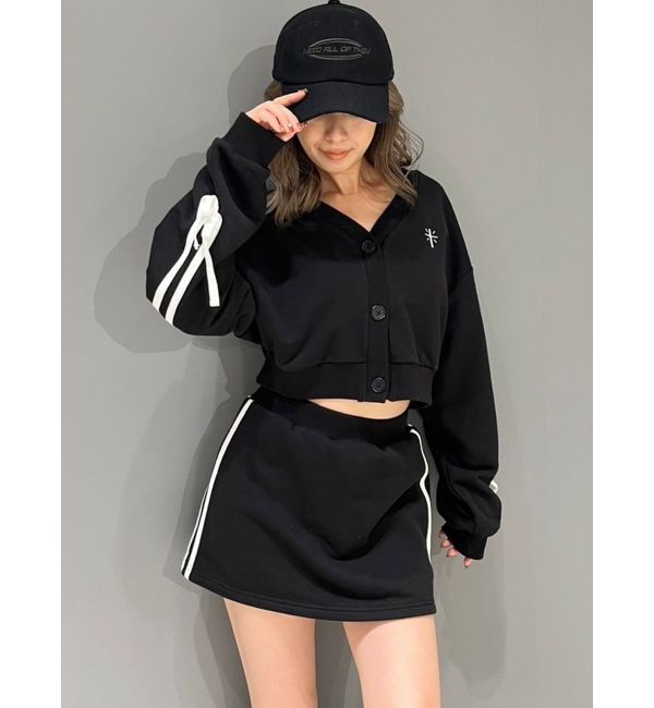 GYDA「クロスポイント2ラインショートスウェットカーディガン【SETUP着用可】」|カーディガン|