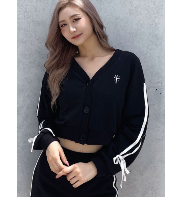 GYDA「クロスポイント2ラインショートスウェットカーディガン【SETUP着用可】」|カーディガン|ブラック