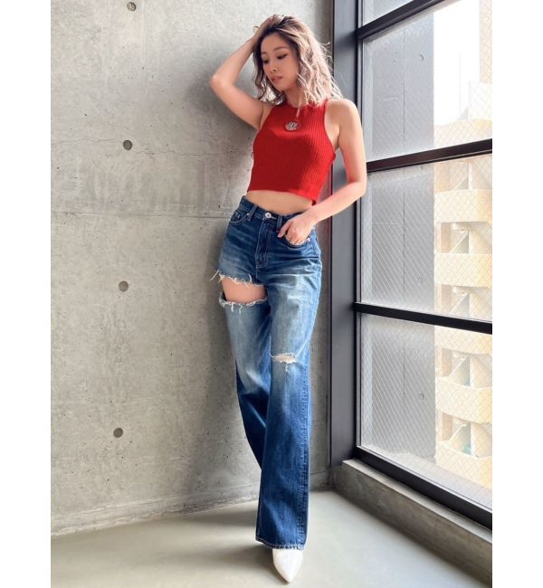 GYDA「SIDE RIPPEDストレートワイドデニムパンツ」|デニム|