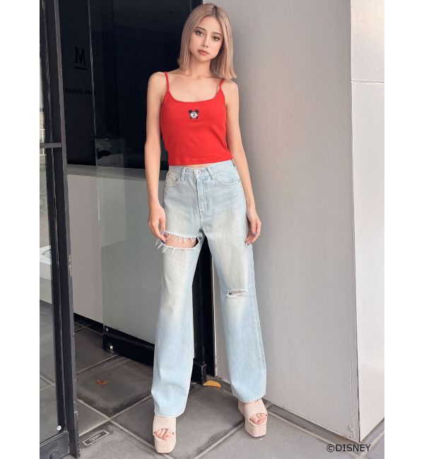 GYDA「SIDE RIPPEDストレートワイドデニムパンツ」|デニム|