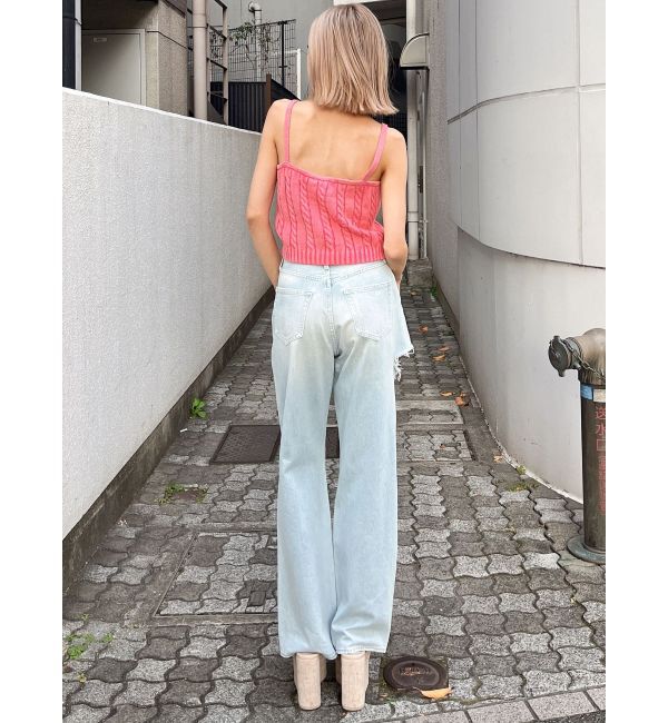 GYDA「SIDE RIPPEDストレートワイドデニムパンツ」|デニム|