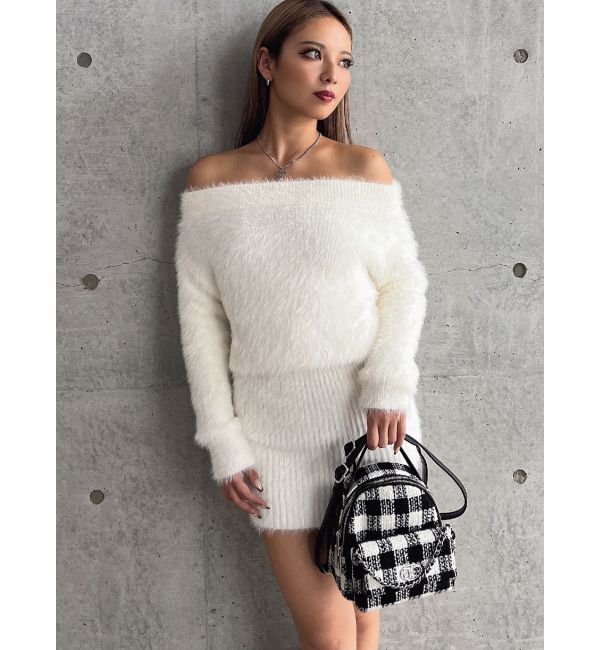 GYDA「オフショルデザインシャギーニットワンピース」|ワンピース|