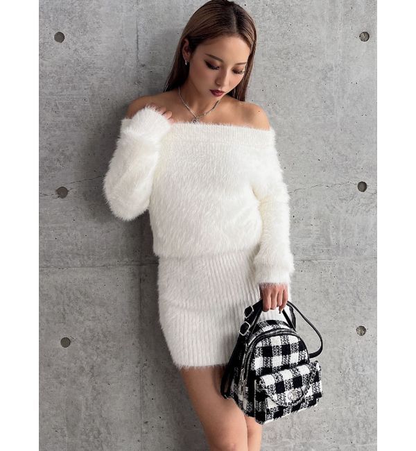 GYDA「オフショルデザインシャギーニットワンピース」|ワンピース|