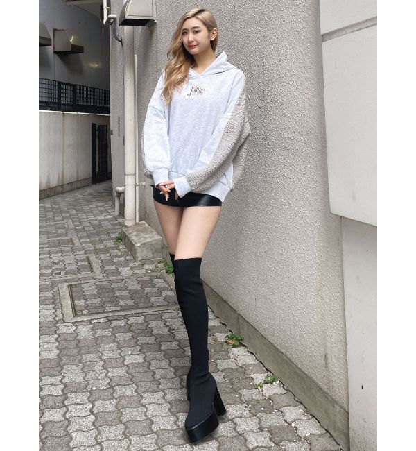 GYDA「チャンキーソールサイハイニットブーツ」|ロングブーツ|