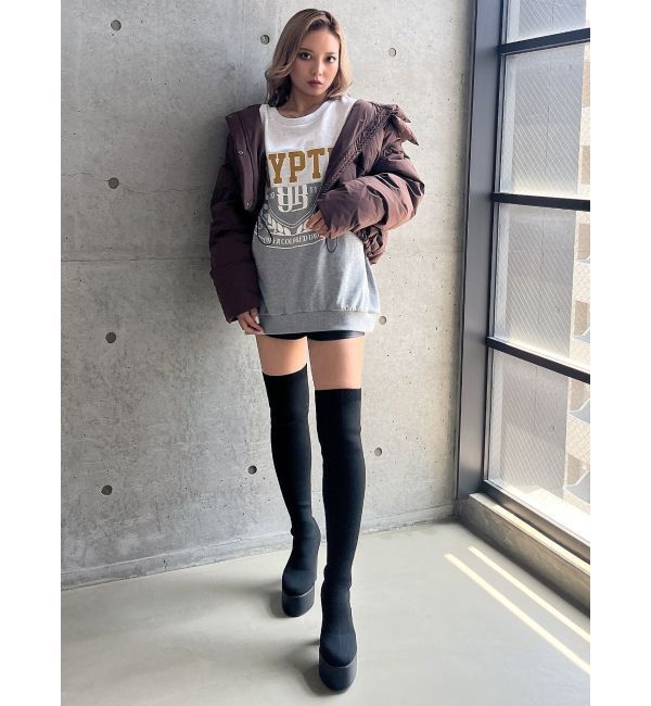 GYDA「チャンキーソールサイハイニットブーツ」|ロングブーツ|