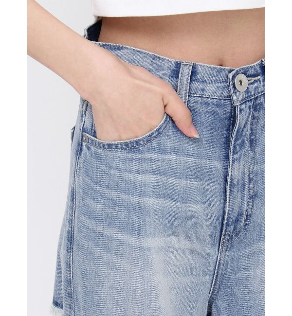 GYDA「ハイウエストThighs cutデザインダメージワイドデニムパンツ」|デニム|